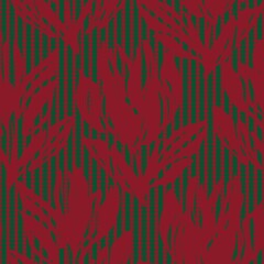 Fototapeta na wymiar Christmas Floral Seamless Pattern with striped Background
