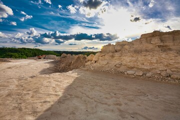 Landscape of stone quarry on a summer day.