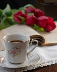 cup of coffee and rose