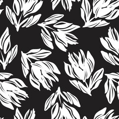 Fototapeta premium Black and White Floral Seamless Pattern Background