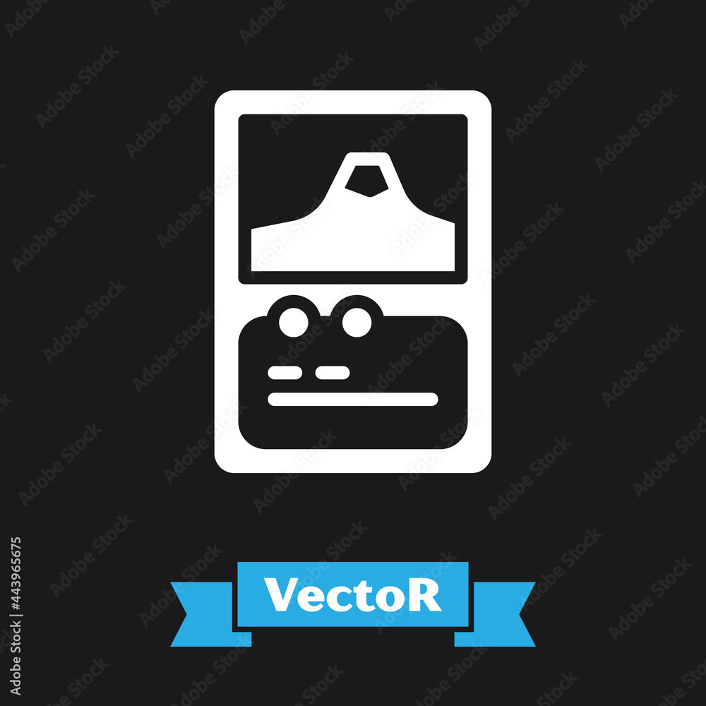 Poster white card game collection icon isolated on black background. fantasy ui kit with magic items. vecto