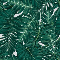 Naklejka na ściany i meble Tropical greenery watercolor seamless pattern.