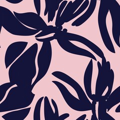 Pink Navy Floral Seamless Pattern Background