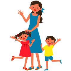 夏服の母と子どもたち