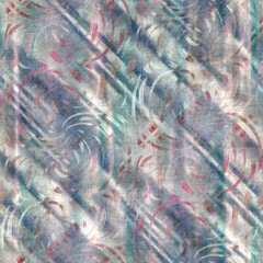 Seamless pastel batik pattern swatch for print with abstract hand drawn motifs. High quality illustration. Sophisticated streaky texture that resembles traditional asian fabric painting techniques. 