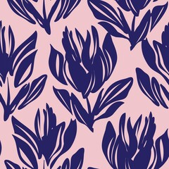 Pink Navy Floral Seamless Pattern Background