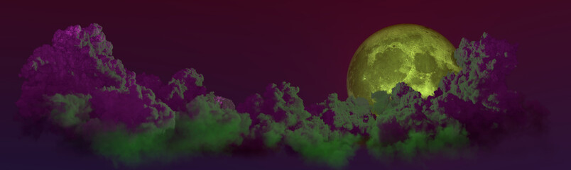 panoramic night clouds with moon . creative nature 3D illustration