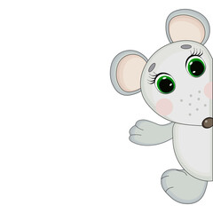 Cute cartoon an animal mouse hiding blank. Perfect for greeting cards, party invitations, posters, stickers, pin, scrapbooking, icons.