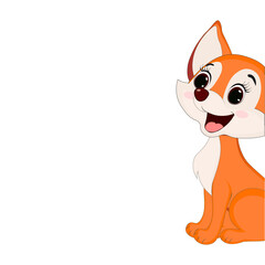 Cute cartoon an animal fox hiding blank. Perfect for greeting cards, party invitations, posters, stickers, pin, scrapbooking, icons.