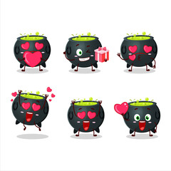 Witch cauldron cartoon character with love cute emoticon