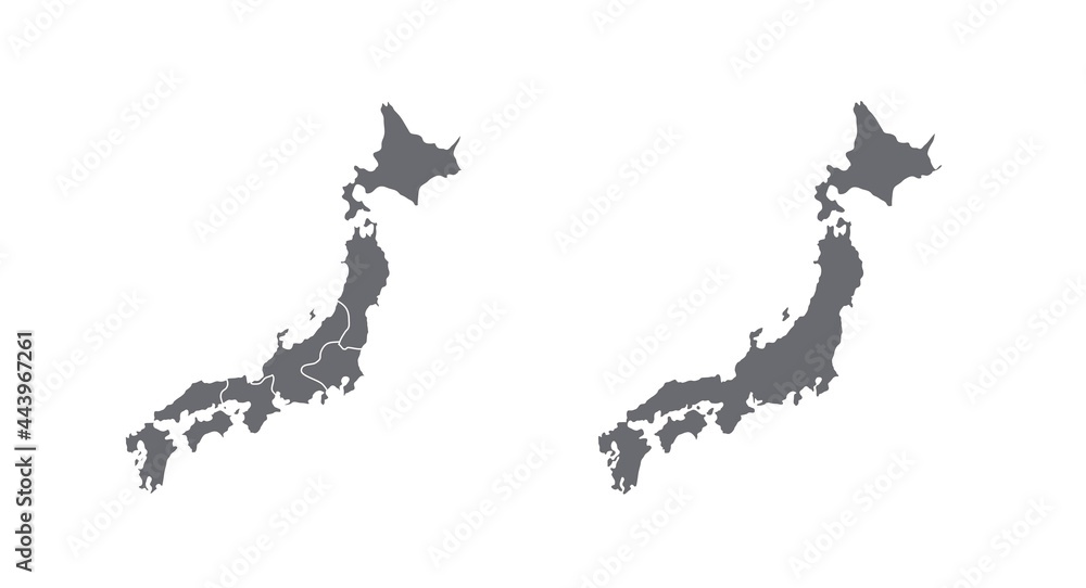 Poster map of japan in high detail resolution set. mesh lines and points form map of japan.
