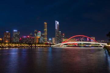 Obraz premium Night view of urban buildings in Guangzhou, China
