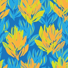 Blue Floral Seamless Pattern Background