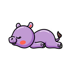 Cute baby hippo cartoon sleeping
