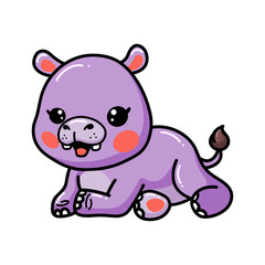 Cute baby hippo cartoon laying down