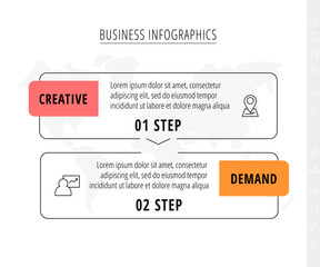 Line vector infographics with 2 rectangles. Square chart process template with arrows. Modern timeline for company or corporate business project, presentation, web, diagram, content