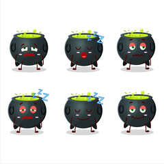 Cartoon character of witch cauldron with sleepy expression