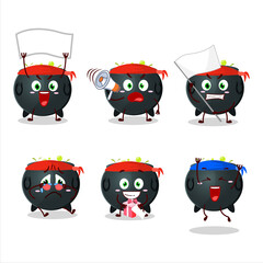 Mascot design style of witch cauldron character as an attractive supporter