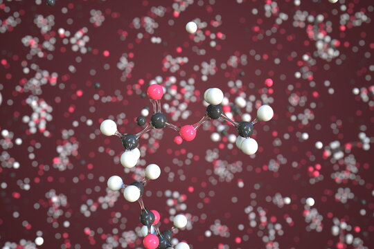 Ethyl acetate molecule made with balls, conceptual molecular model. Chemical 3d rendering