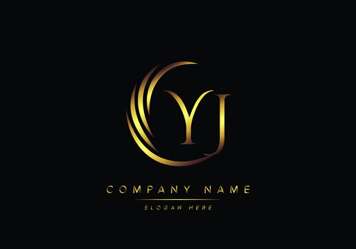 alphabet letters YJ monogram logo, gold color elegant classical