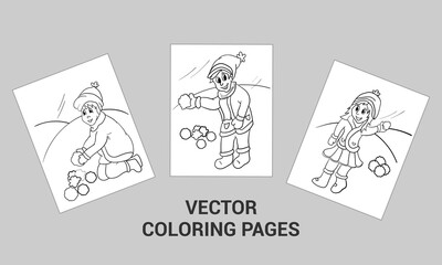 Vector Christmas Coloring Pages or Books for Kids. Activity Book Line Art for Coloring. Vector Christmas illustration. Hand drawing cartoon character. Santa Claus with gifts. Christmas illustration.