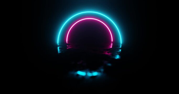 Motion of glowing neon rings on dark background. Abstract background with neon circles. Video animation Ultra HD 4K 3840x2160