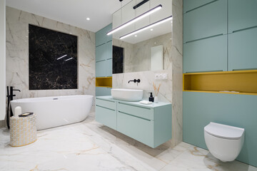 Spacious and modern bathroom with bathtub