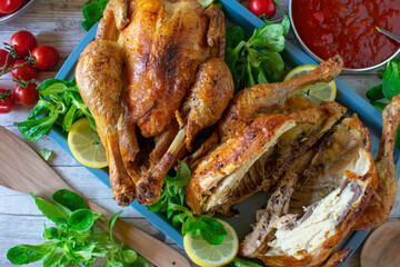 Roast chicken with homemade barbecue sauce