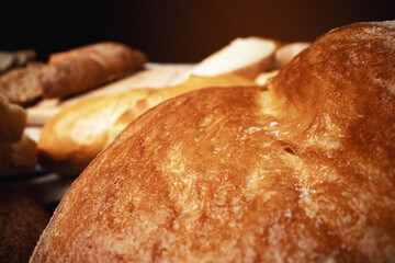 Macro shot of freshly baked bread loaf