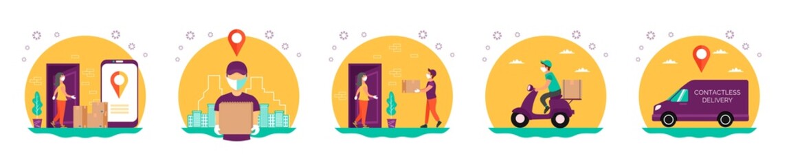 Safe delivery service. Set of circle icons food online order. Vector illustrations for your business. 