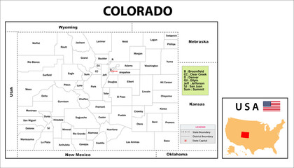 political map of Colorado in white color.