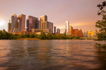 Fototapeta na wymiar Downtown Skyline of Austin, Texas in USA from view at sunset.