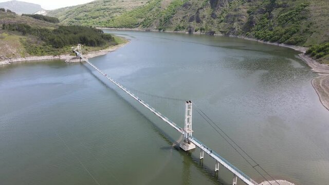 Aerial view of Lisitsite Bridge over Studen Kladenets Reservoir, Kardzhali Region, Bulgaria