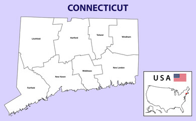District map of Connecticut in White color.