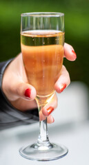 A woman with a flute of champagne