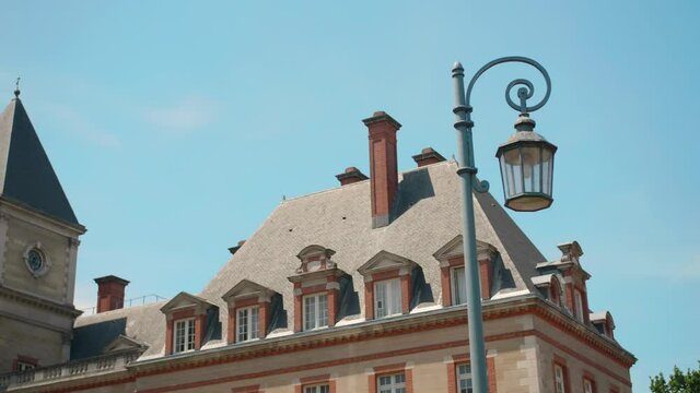 Antique Street Lamp Outside The Building Of Cite Internationale Universitaire De Paris (International University City Of Paris) In France. low angle