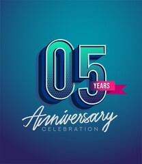 5th Anniversary Logo Design With Ribbon, Elegant Anniversary Logo With Blue Color, Design for banner and invitation card of anniversary celebration.