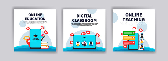 Online education. Digital classroom. Online teaching. Modern vector illustration concept for social media post, postcard, card, poster, website and mobile development
