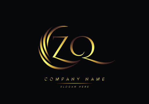 alphabet letters ZQ monogram logo, gold color elegant classical