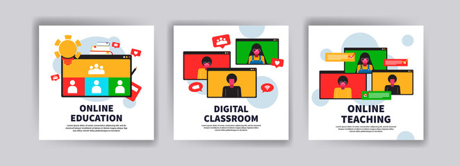Online education. Digital classroom. Online teaching. Modern vector illustration concept for social media post, postcard, card, poster, website and mobile development