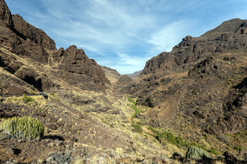 Fototapeta na wymiar View from the mountain road Barranco de la Aldea in Gran Canaria