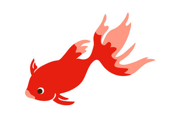 シンプルでかわいい真っ赤な金魚のイラスト／Simple and cute illustration of a bright red goldfish