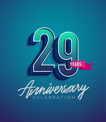 29th Anniversary Logo Design With Ribbon, Elegant Anniversary Logo With Blue Color, Design for banner and invitation card of anniversary celebration.