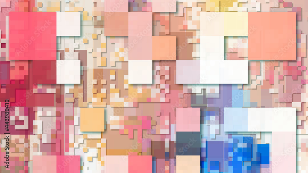 Poster 3d backdrop, pixel technologic pattern background. random colorful mosaic