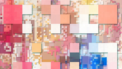 3d backdrop, pixel technologic pattern background. Random colorful mosaic