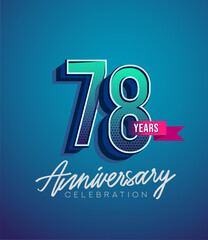 78th Anniversary Logo Design With Ribbon, Elegant Anniversary Logo With Blue Color, Design for banner and invitation card of anniversary celebration.