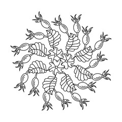 Coloring book for adults and older children. Mandalas. Flowers, leaves, berry buds are hand-drawn.