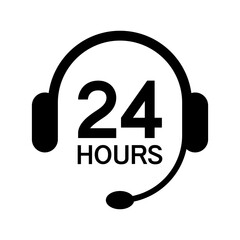Call center 24 hours icon with headset, Operator customer support symbol, Help center, Technical social support, All day business and service, Vector design illustration
