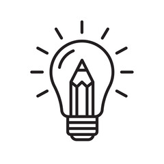 Lightbulb with pencil icon, Thinking and inspiration concept, Writing and drawing creative idea, Linear design, Isolated on white background, Vector illustration