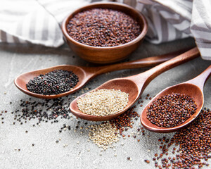 Red, black and white quinoa seeds